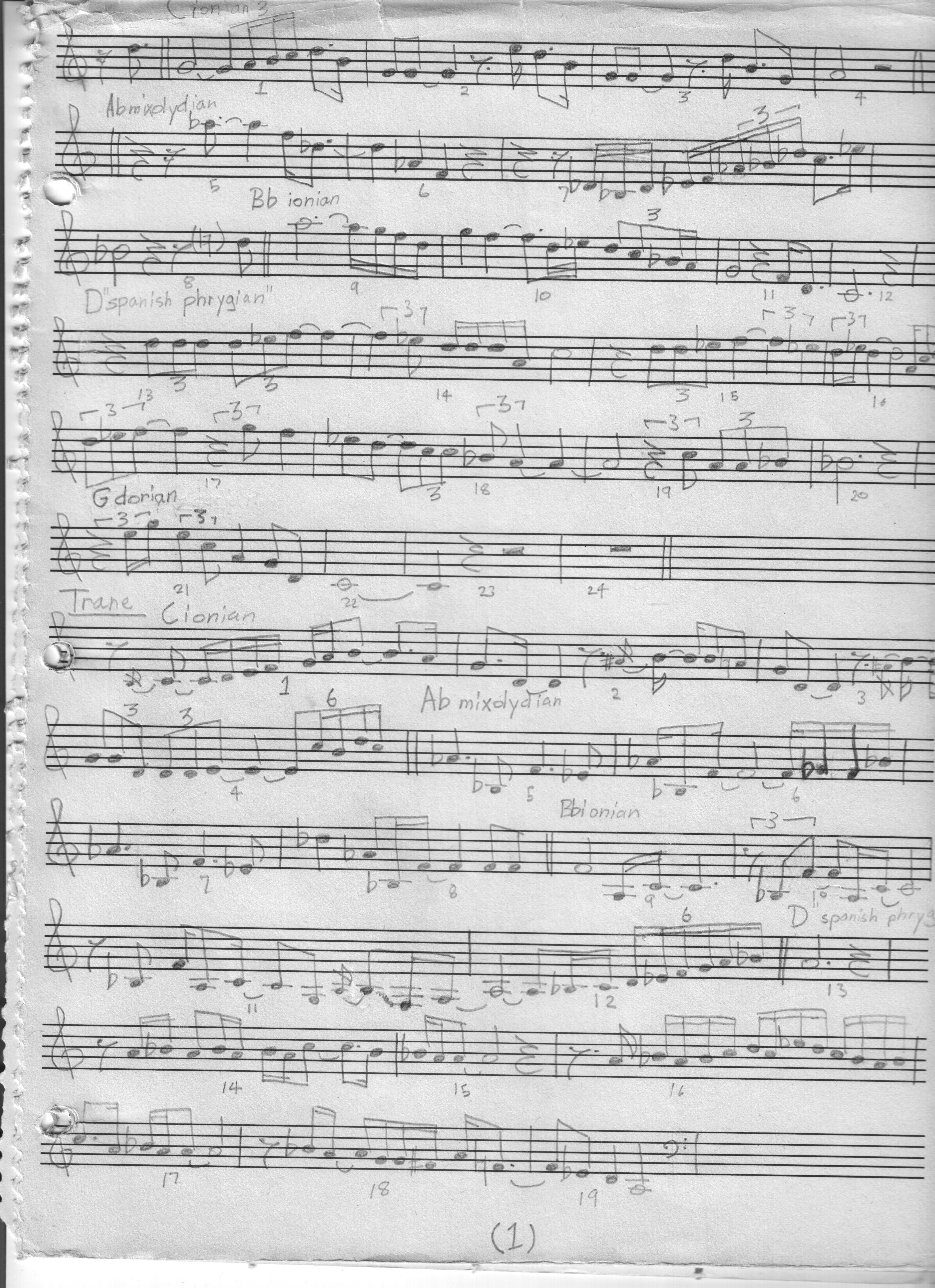 a page of a transcription of Flamenco Sketches