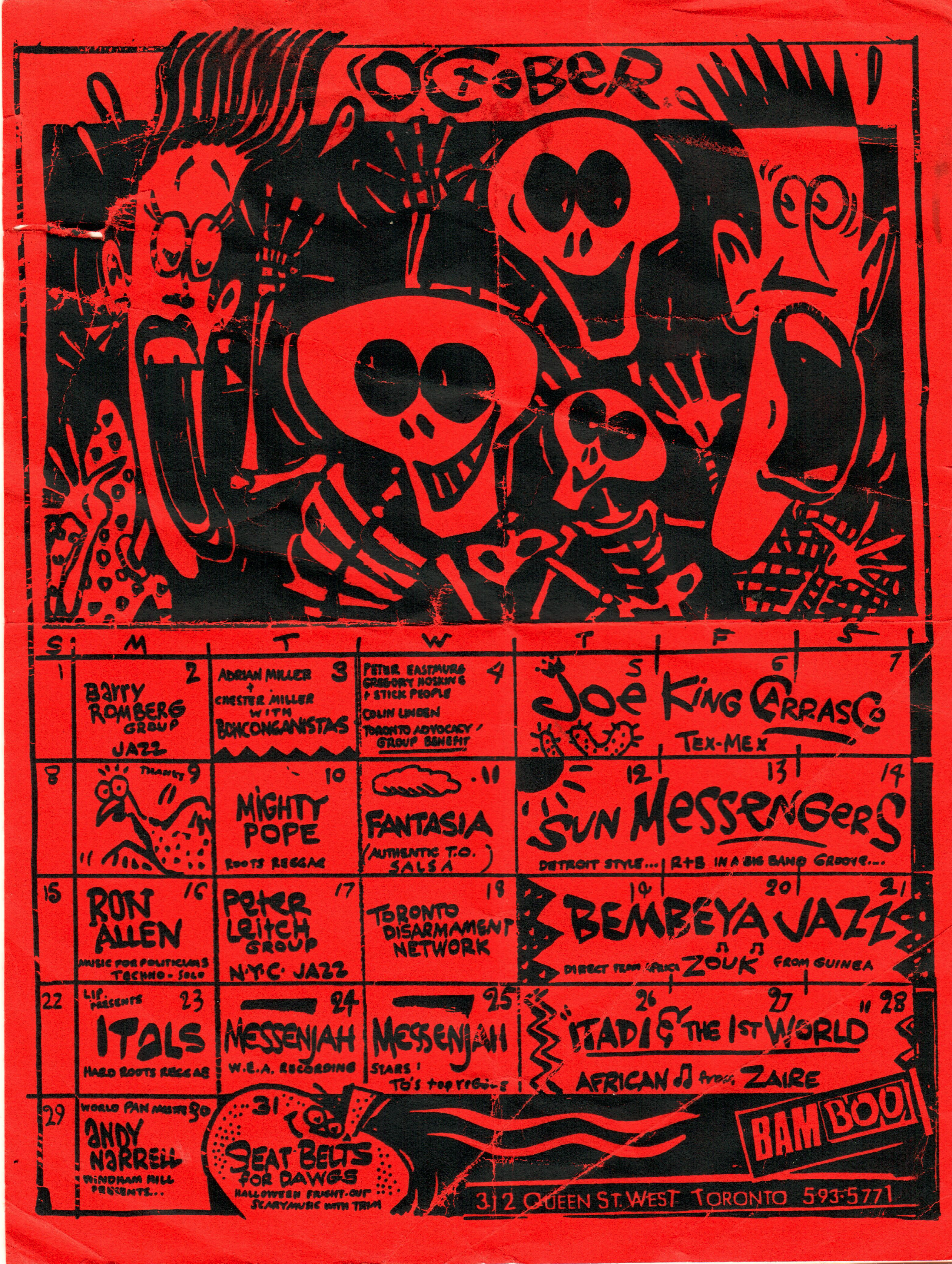 Program from the Bamboo Club in Toronto Oct. 1989