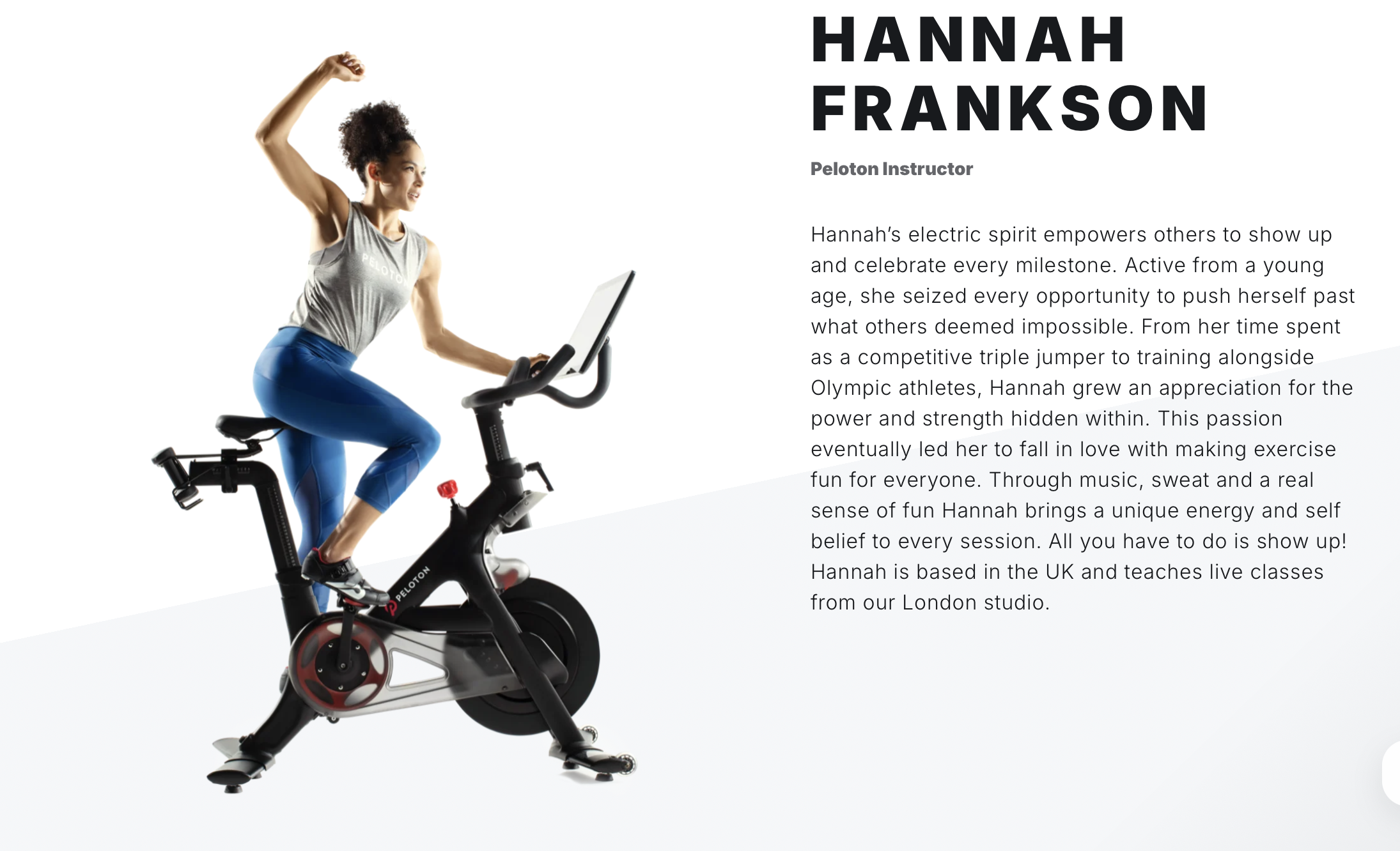 screenshot from onepeloton.com of Hannah Frankson's page