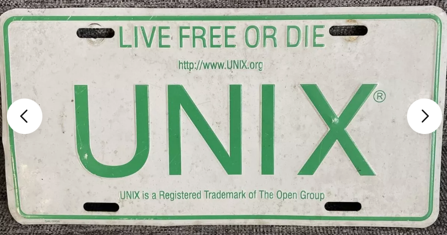 UNIX New Hampshire license plate with slogan Live Free or Die